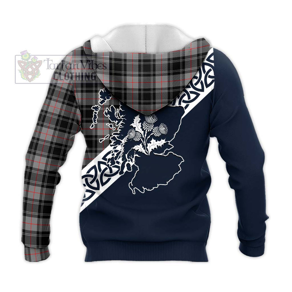 Tartan Vibes Clothing Moffat Tartan Knitted Hoodie Featuring Thistle and Scotland Map