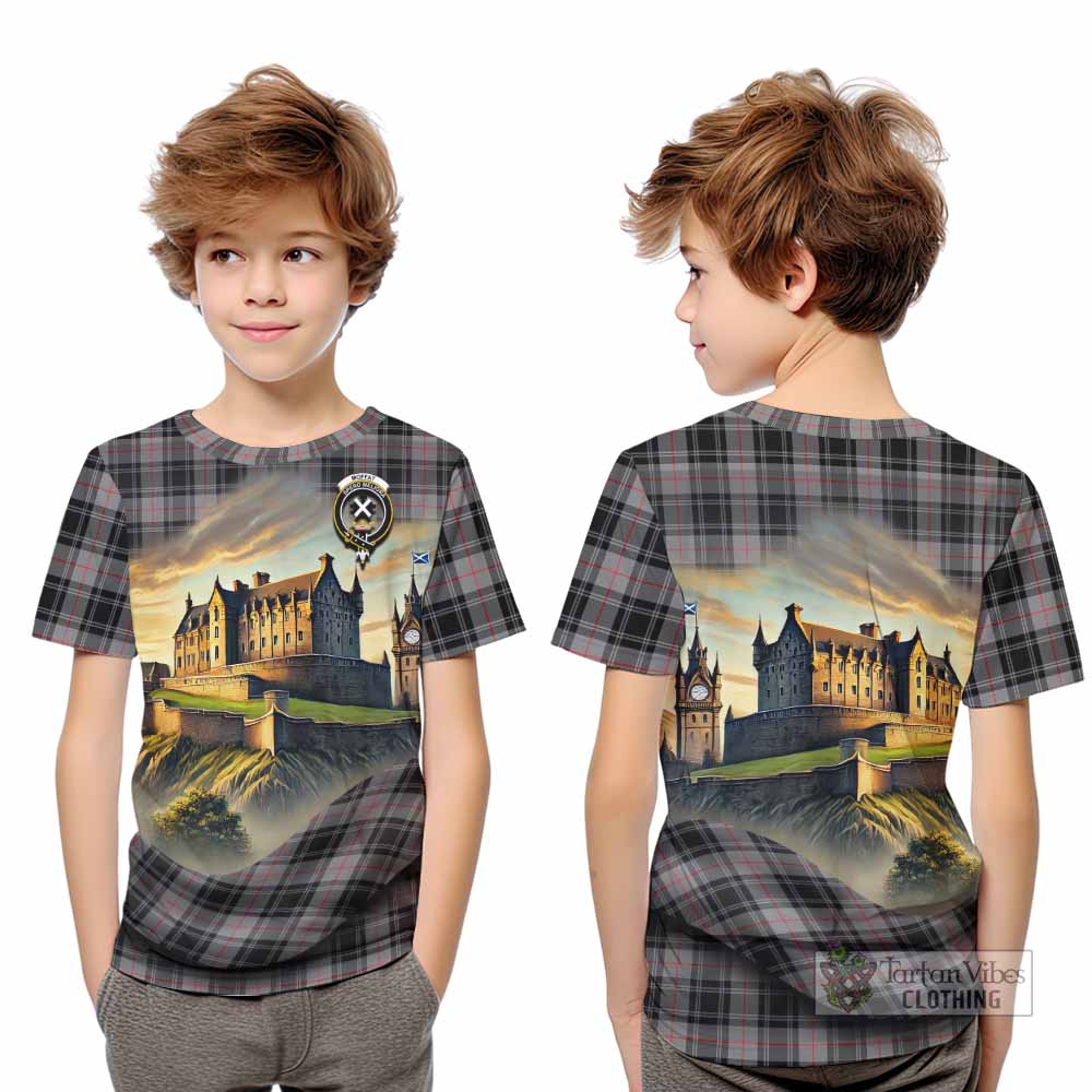 Tartan Vibes Clothing Moffat Tartan Family Crest Kid T-Shirt with Scottish Ancient Castle Style