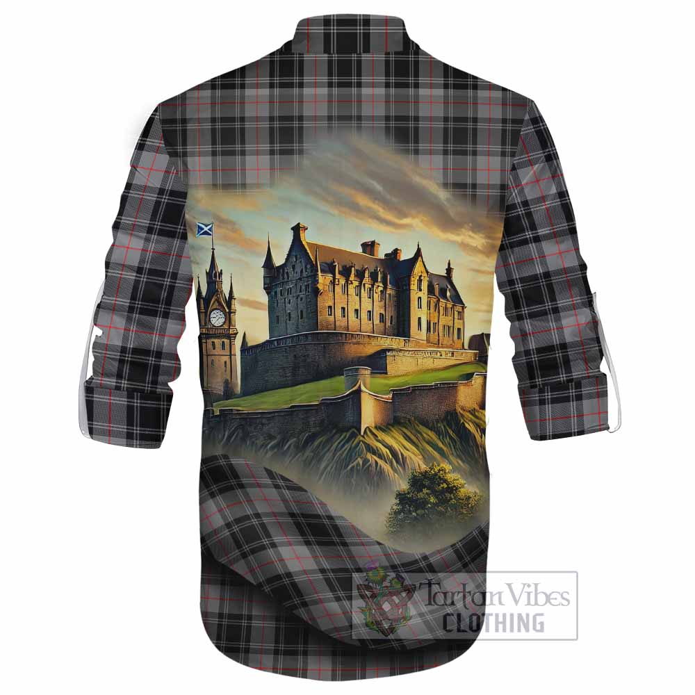 Tartan Vibes Clothing Moffat Tartan Family Crest Ghillie Kilt Shirt with Scottish Ancient Castle Style
