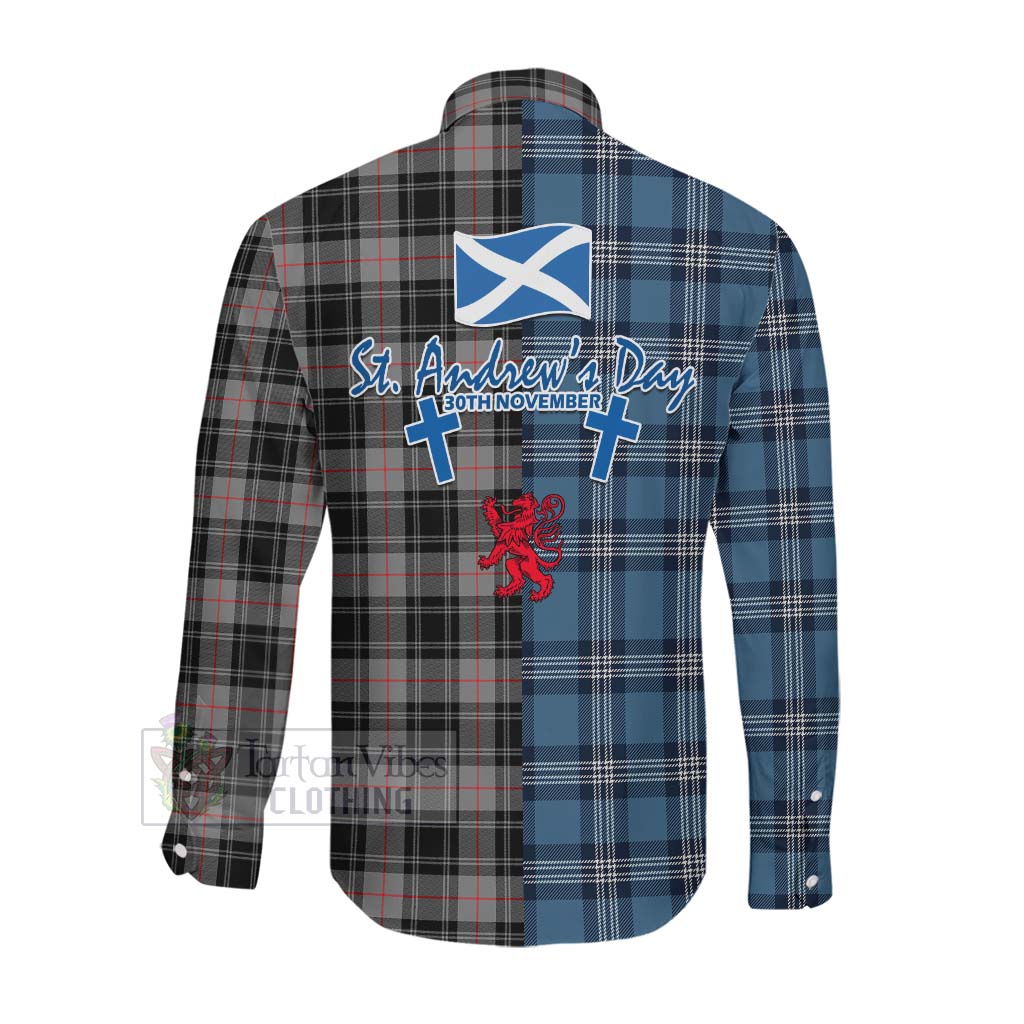 Tartan Vibes Clothing Moffat Tartan Long Sleeve Button Shirt Happy St. Andrew's Day Half Tartan Style