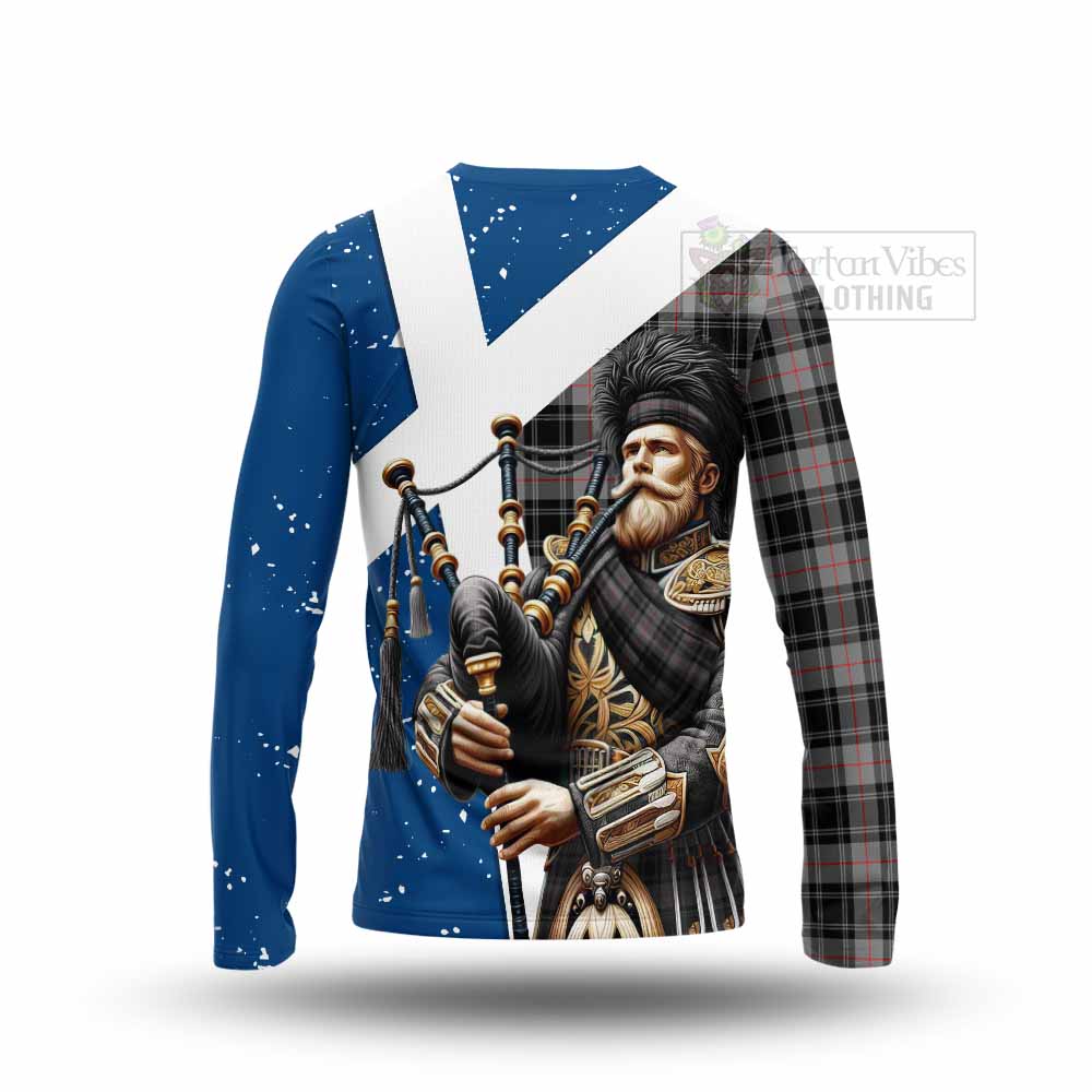 Tartan Vibes Clothing Moffat Tartan Long Sleeve T-Shirt with Family Crest Scottish Bagpiper Vibes