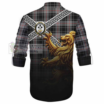 Tartan Vibes Clothing Moffat Crest Tartan Ghillie Kilt Shirt with Golden Lion Emblem Celtic Style