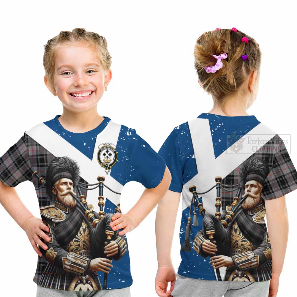 Tartan Vibes Clothing Moffat Tartan Kid T-Shirt with Family Crest Scottish Bagpiper Vibes