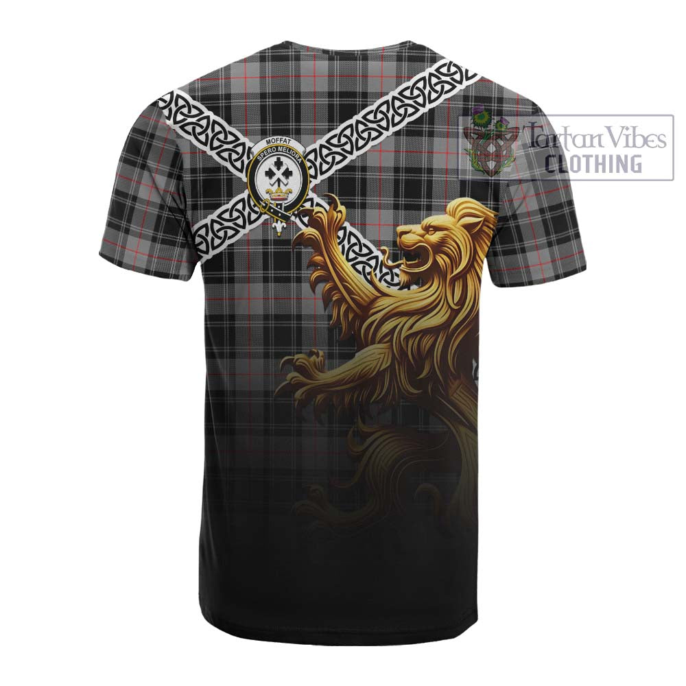 Tartan Vibes Clothing Moffat Crest Tartan Cotton T-shirt with Golden Lion Emblem Celtic Style