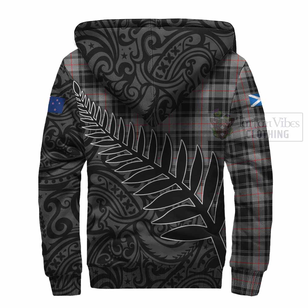 Tartan Vibes Clothing Moffat Crest Tartan Sherpa Hoodie with New Zealand Silver Fern Half Style