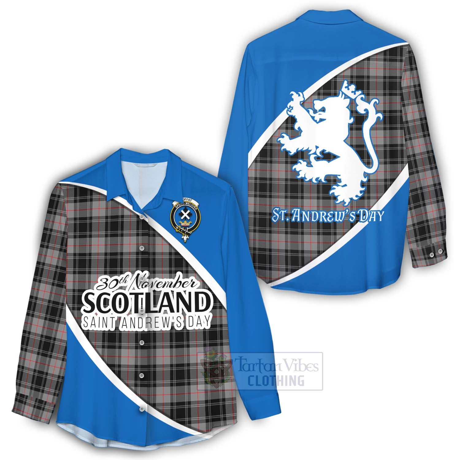 Tartan Vibes Clothing Moffat Family Crest Tartan Women's Casual Shirt Celebrate Saint Andrew's Day in Style