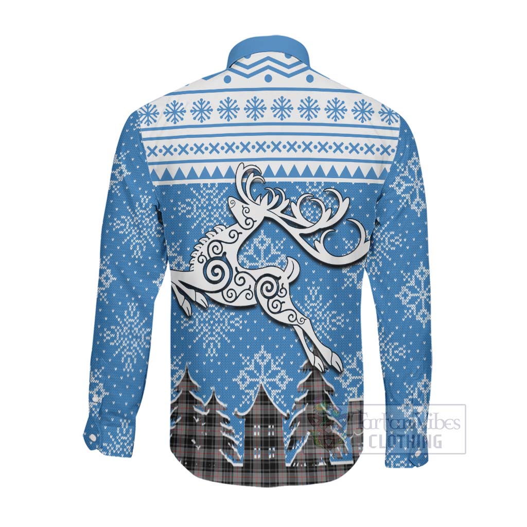 Tartan Vibes Clothing Moffat Clan Christmas Long Sleeve Button Shirt Celtic Reindeer Style