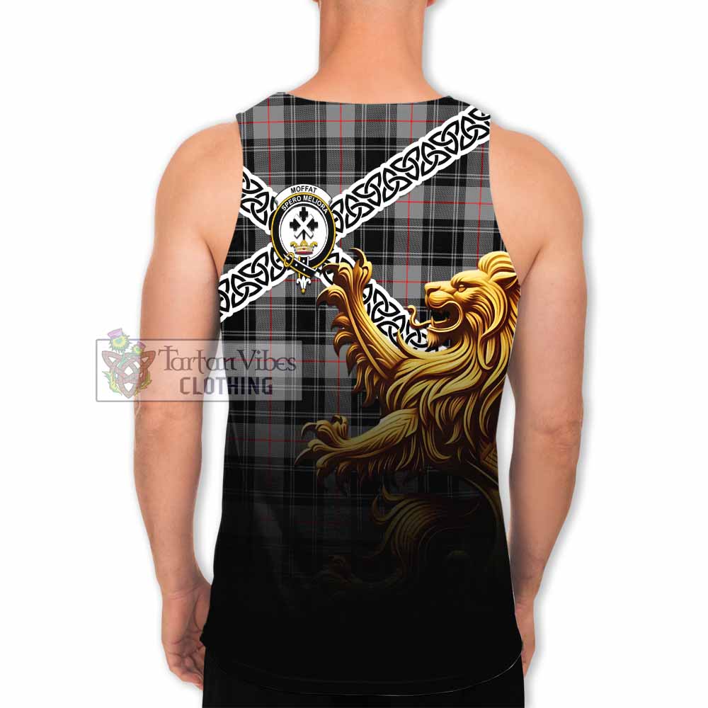 Tartan Vibes Clothing Moffat Crest Tartan Men's Tank Top with Golden Lion Emblem Celtic Style