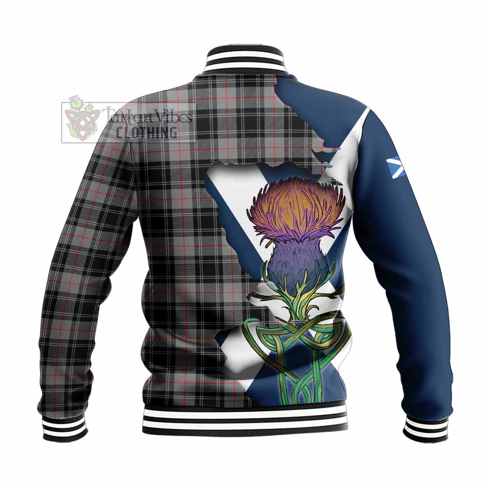Tartan Vibes Clothing Moffat Tartan Family Crest Baseball Jacket Scottish Thistle Celtic Inspired