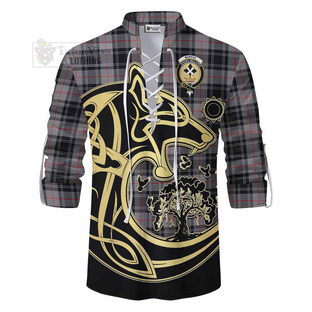 Tartan Vibes Clothing Moffat Tartan Ghillie Kilt Shirt with Family Crest Celtic Wolf Style