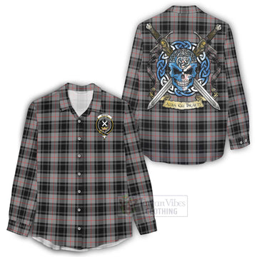 Tartan Vibes Clothing Moffat Tartan Women's Casual Shirt with Family Crest Celtic Skull Style