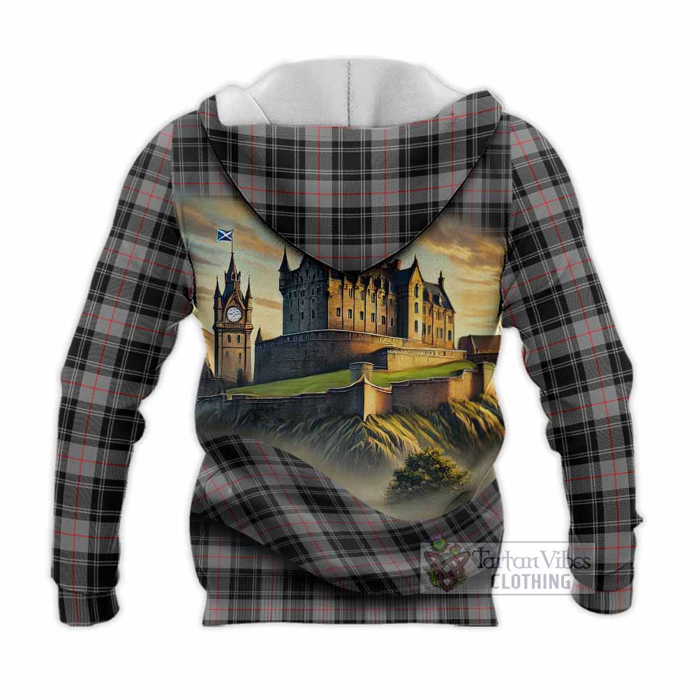 Tartan Vibes Clothing Moffat Tartan Family Crest Knitted Hoodie with Scottish Ancient Castle Style