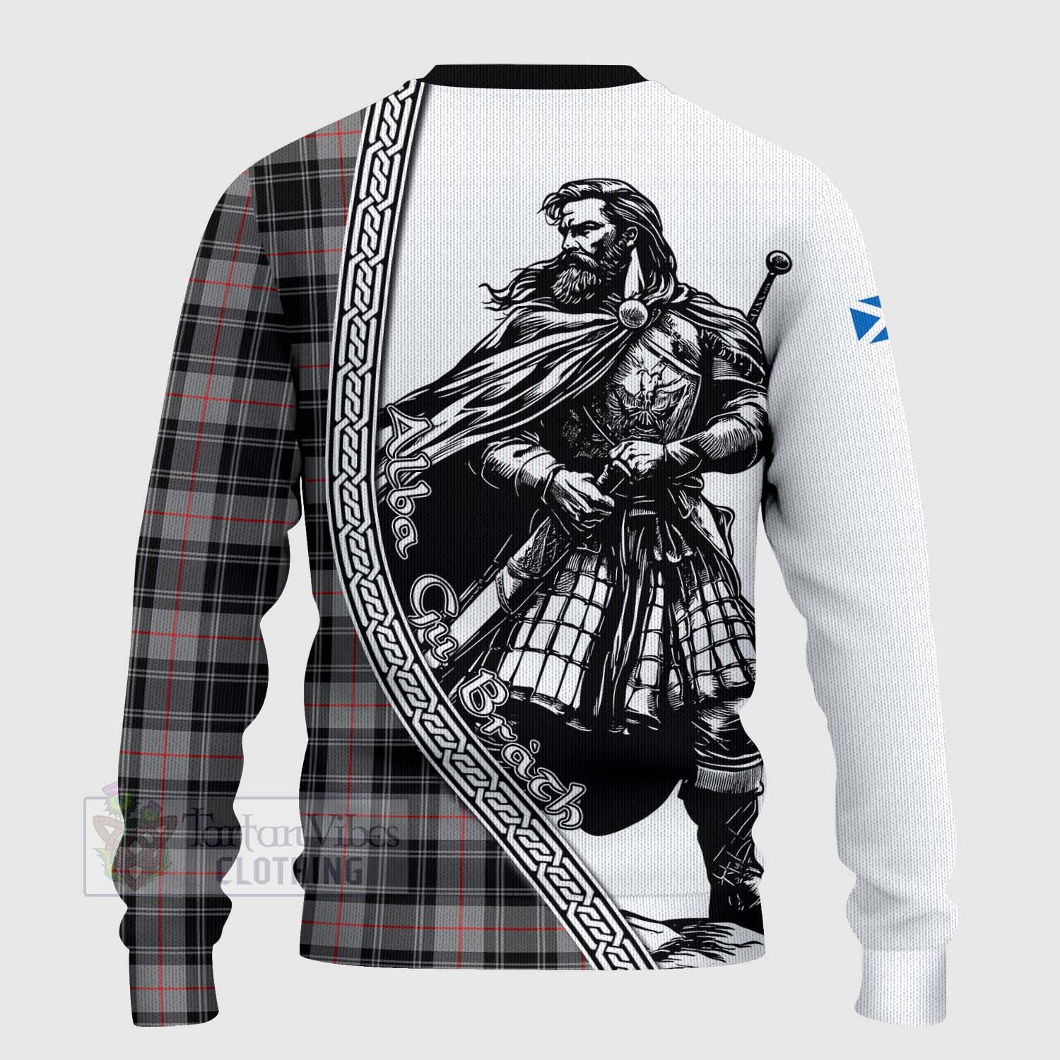 Tartan Vibes Clothing Moffat Tartan Clan Crest Knitted Sweater with Highlander Warrior Celtic Style
