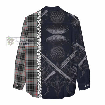 Tartan Vibes Clothing Moffat Tartan Women's Casual Shirt with Family Crest Cross Sword Thistle Celtic Vibes
