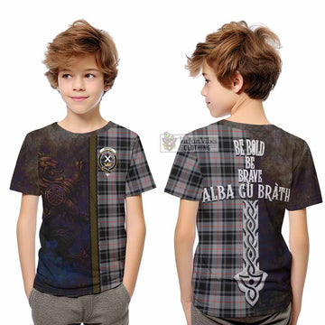 Moffat Tartan Family Crest Kid T-Shirt Alba Gu Brath Be Brave Lion Ancient Style