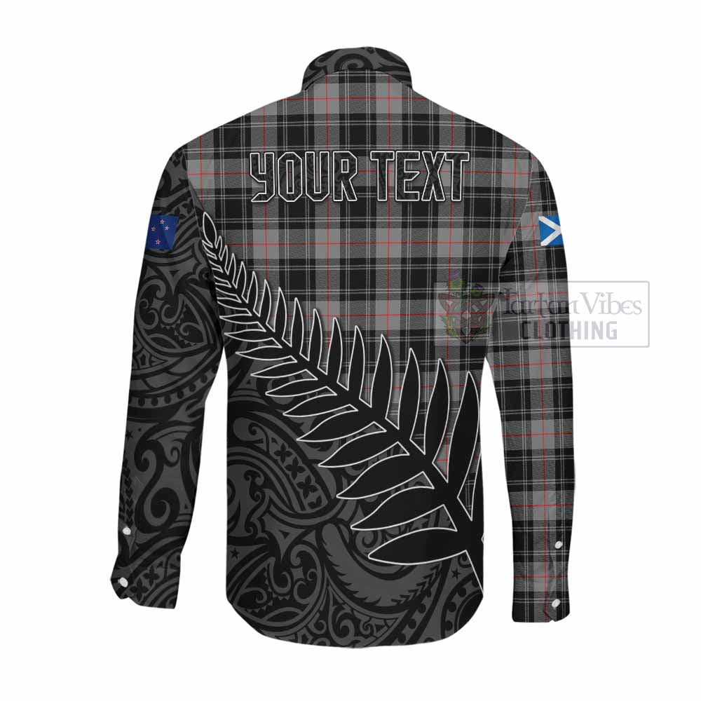 Tartan Vibes Clothing Moffat Crest Tartan Long Sleeve Button Shirt with New Zealand Silver Fern Half Style