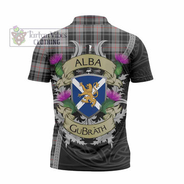 Moffat Tartan Family Crest Zipper Polo Shirt Lion Rampant Royal Thistle Shield Celtic Inspired