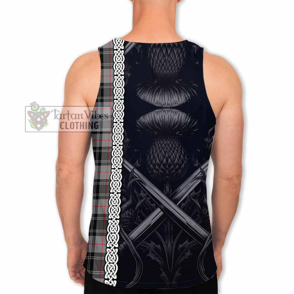 Tartan Vibes Clothing Moffat Tartan Men's Tank Top with Family Crest Cross Sword Thistle Celtic Vibes