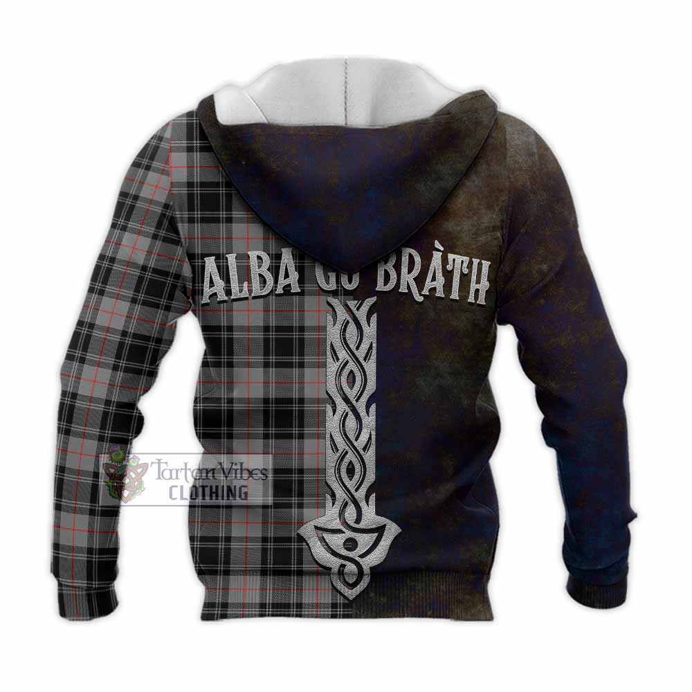 Tartan Vibes Clothing Moffat Tartan Family Crest Knitted Hoodie Alba Gu Brath Be Brave Lion Ancient Style