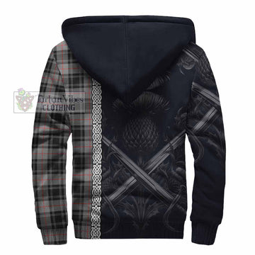 Moffat Tartan Sherpa Hoodie with Family Crest Cross Sword Thistle Celtic Vibes