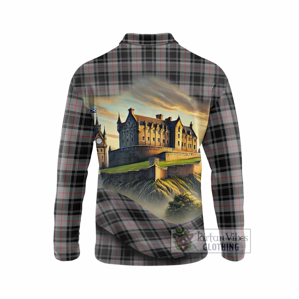 Tartan Vibes Clothing Moffat Tartan Family Crest Long Sleeve Polo Shirt with Scottish Ancient Castle Style