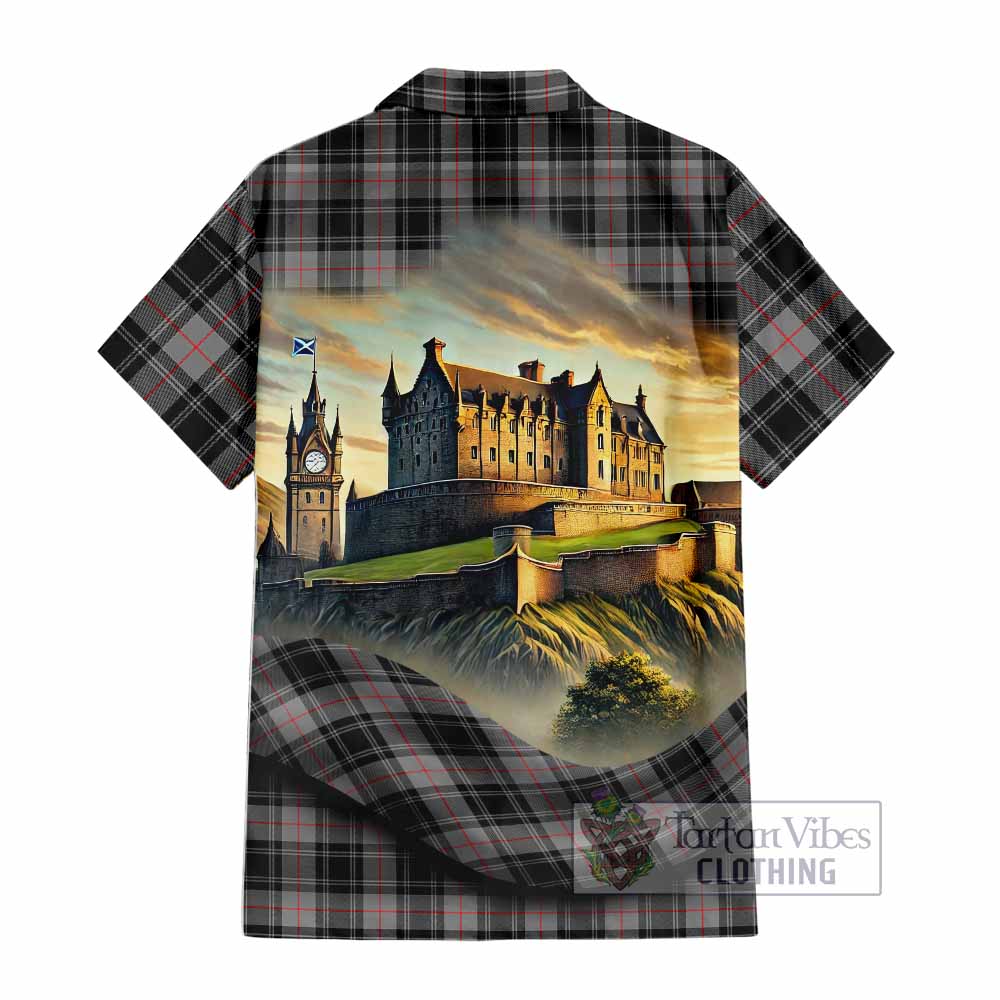 Tartan Vibes Clothing Moffat Tartan Family Crest Short Sleeve Button Shirt with Scottish Ancient Castle Style