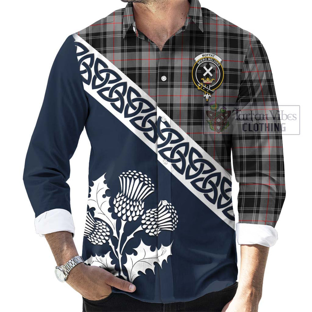 Tartan Vibes Clothing Moffat Tartan Long Sleeve Button Shirt Featuring Thistle and Scotland Map