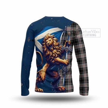 Tartan Vibes Clothing Moffat Tartan Family Crest Long Sleeve T-Shirt with Scottish Majestic Lion
