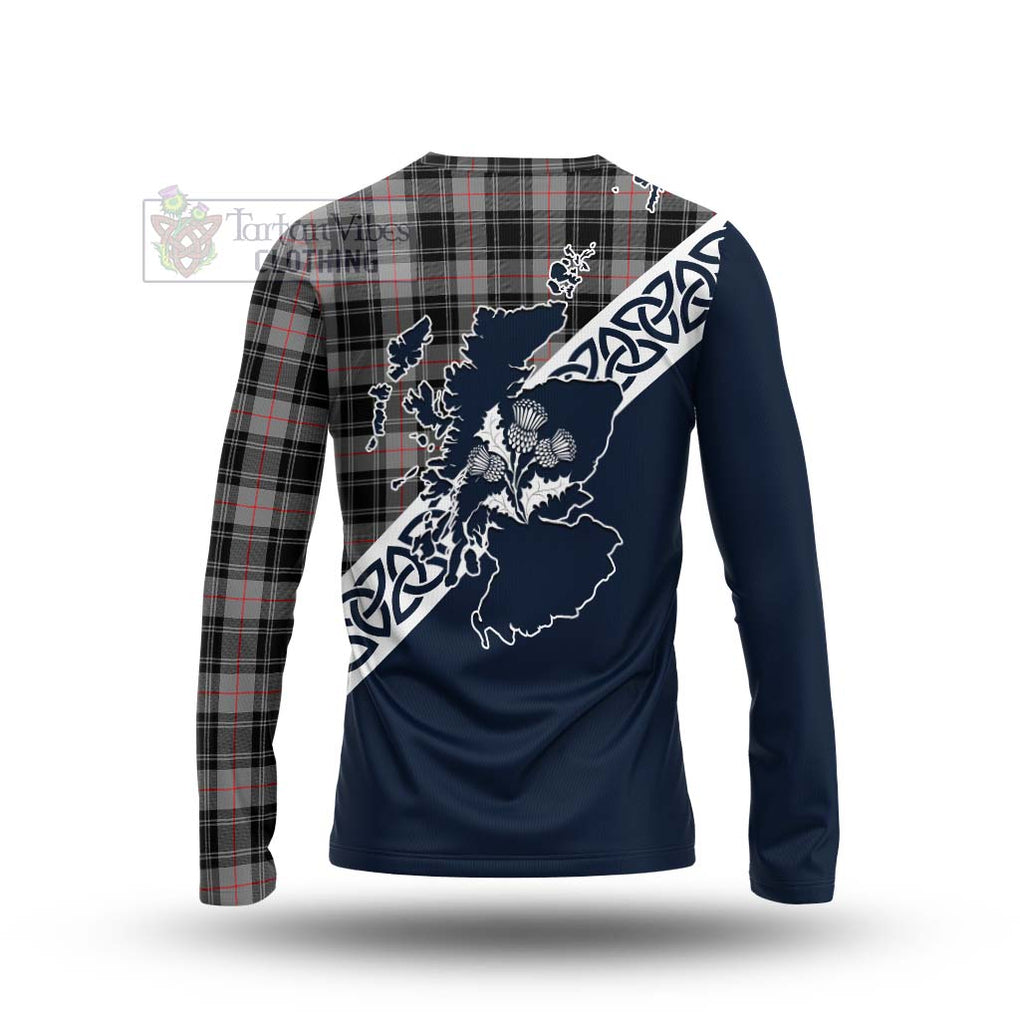 Tartan Vibes Clothing Moffat Tartan Long Sleeve T-Shirt Featuring Thistle and Scotland Map