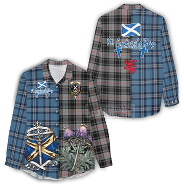 Tartan Vibes Clothing Moffat Tartan Women's Casual Shirt Happy St. Andrew's Day Half Tartan Style