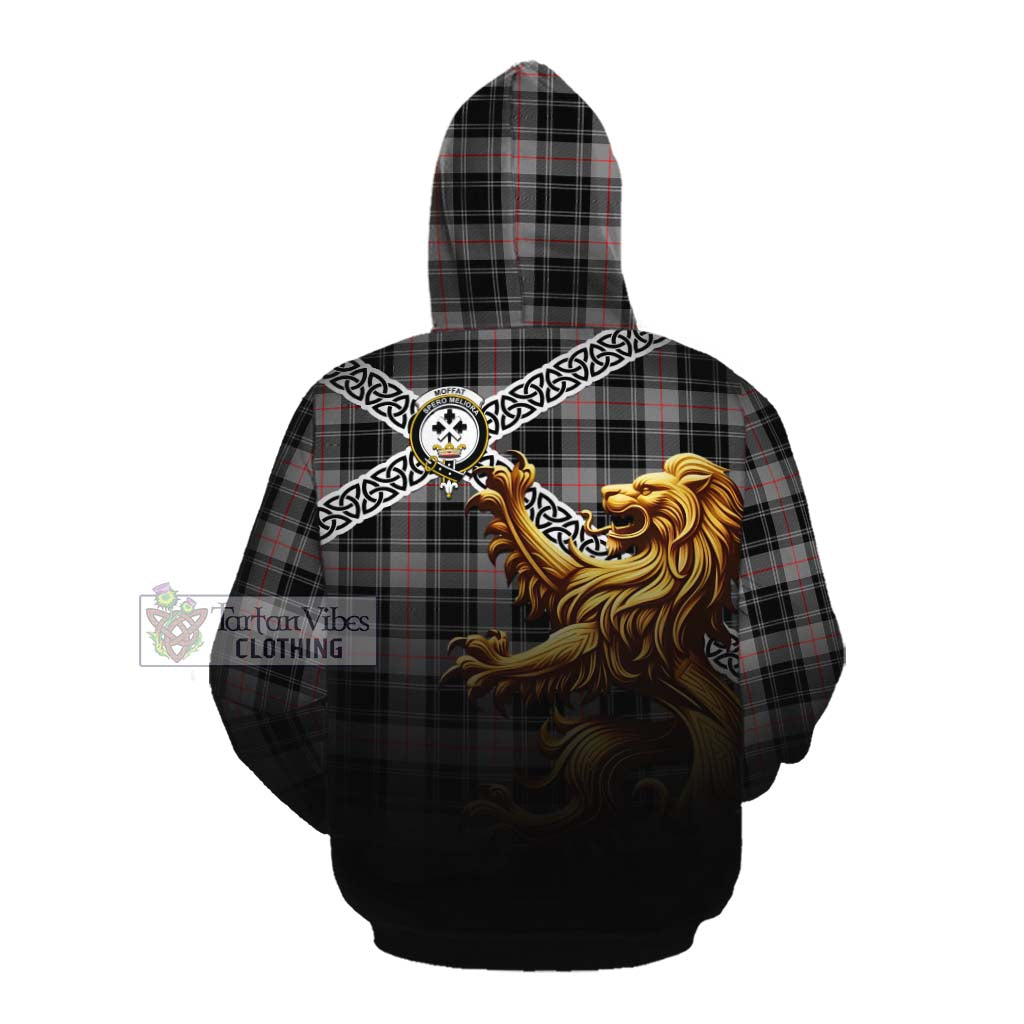 Tartan Vibes Clothing Moffat Crest Tartan Cotton Hoodie with Golden Lion Emblem Celtic Style