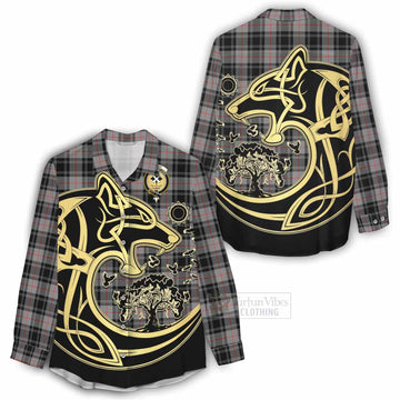 Tartan Vibes Clothing Moffat Tartan Women's Casual Shirt with Family Crest Celtic Wolf Style