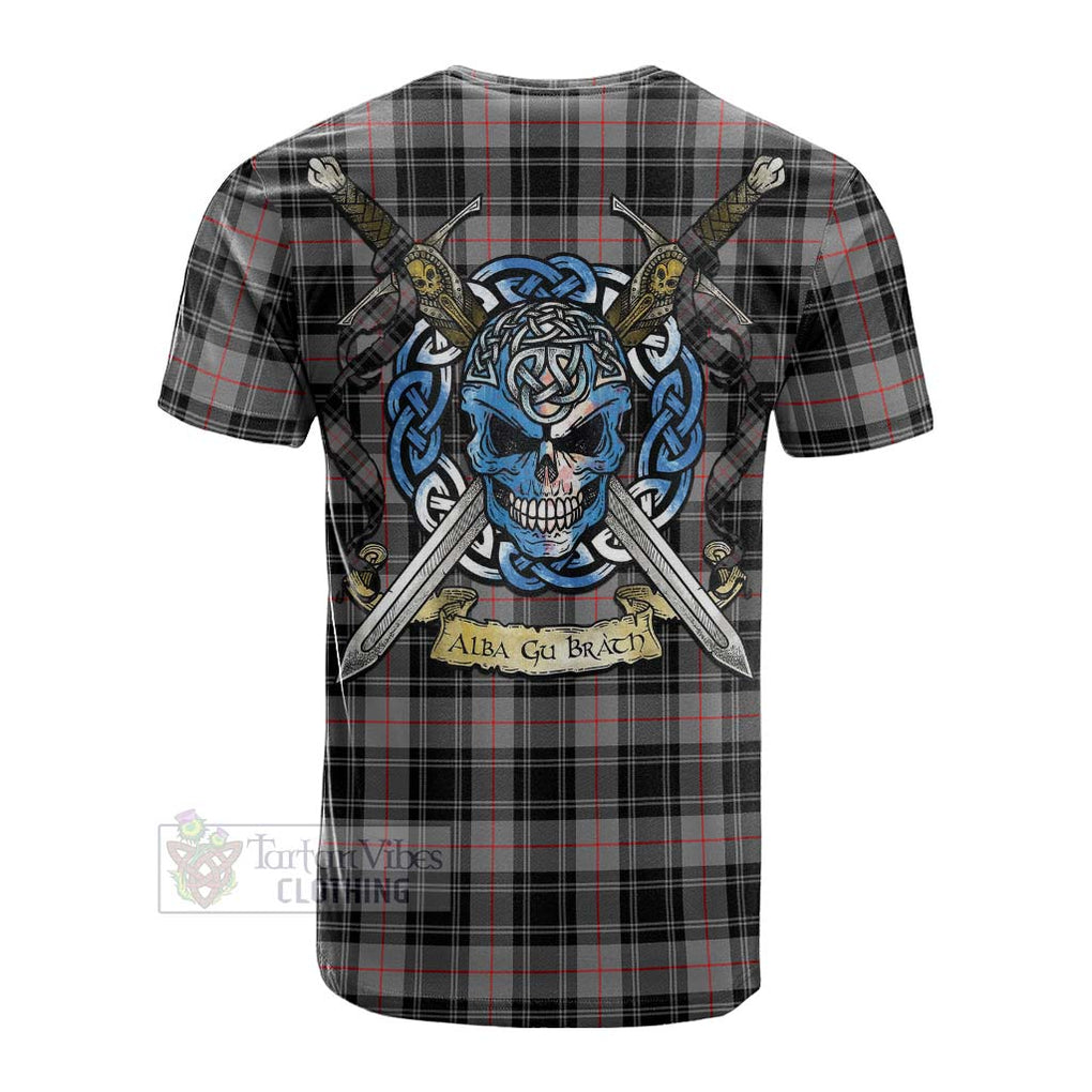 Tartan Vibes Clothing Moffat Tartan Cotton T-shirt with Family Crest Celtic Skull Style