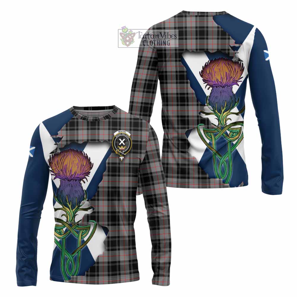 Tartan Vibes Clothing Moffat Tartan Family Crest Long Sleeve T-Shirt Scottish Thistle Celtic Inspired
