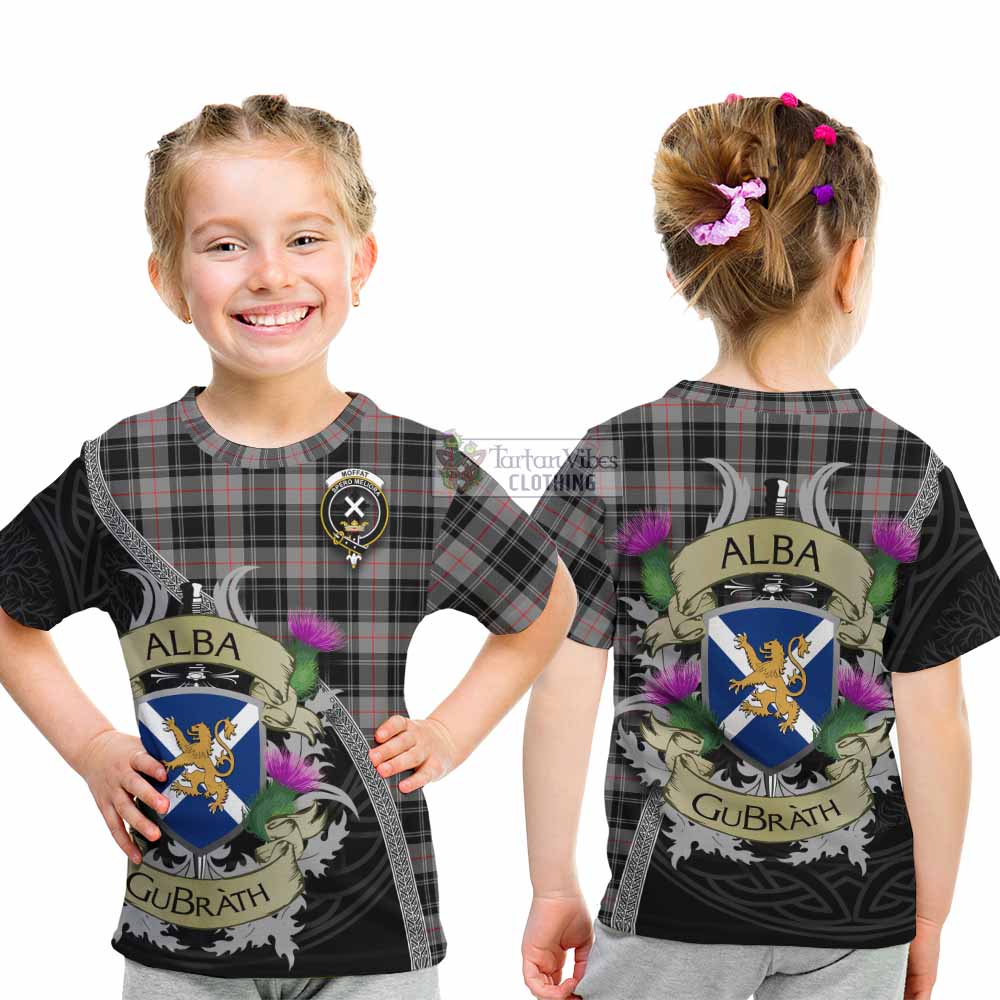 Tartan Vibes Clothing Moffat Tartan Family Crest Kid T-Shirt Lion Rampant Royal Thistle Shield Celtic Inspired