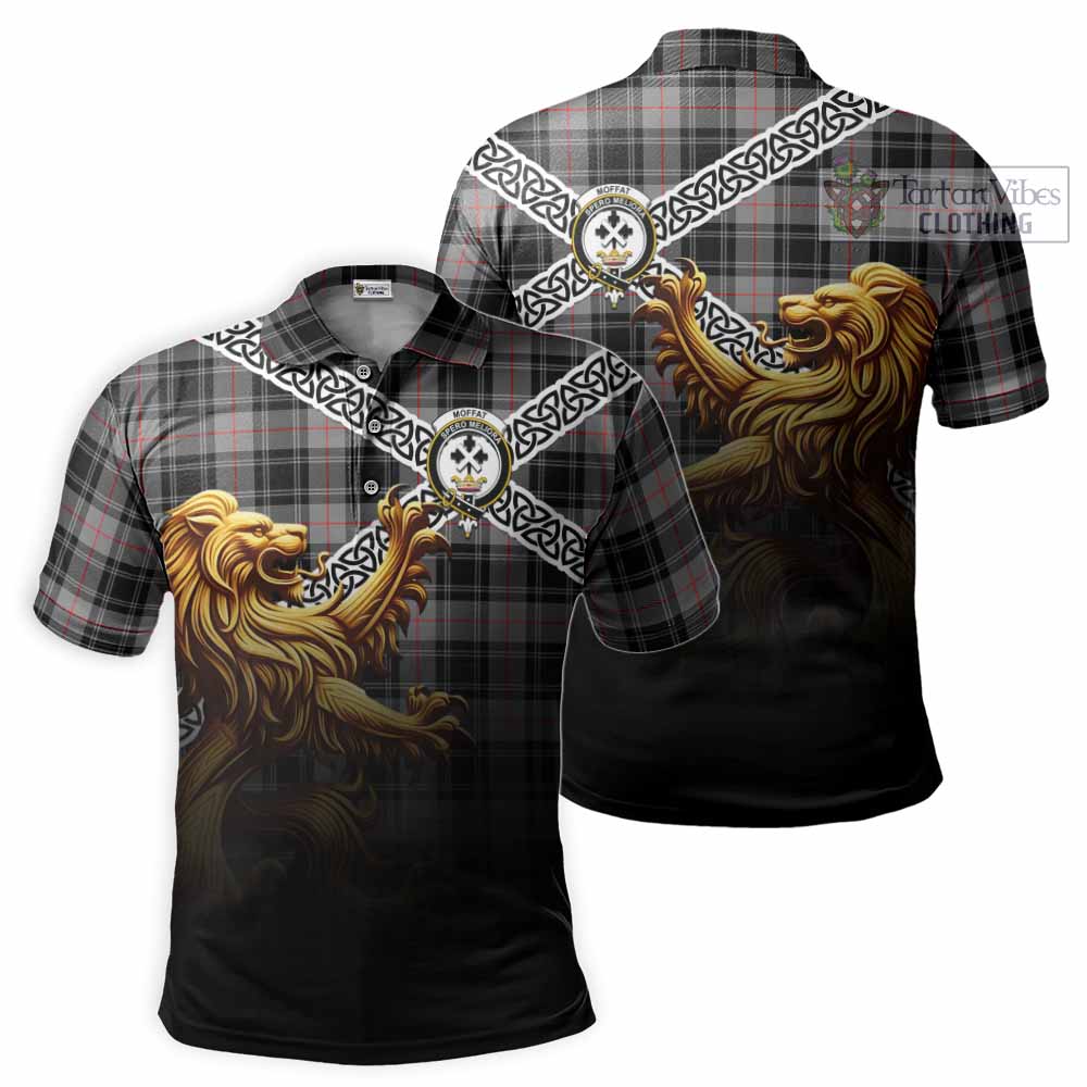Tartan Vibes Clothing Moffat Crest Tartan Polo Shirt with Golden Lion Emblem Celtic Style