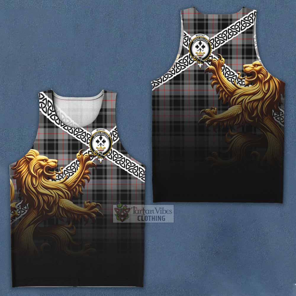 Tartan Vibes Clothing Moffat Crest Tartan Men's Tank Top with Golden Lion Emblem Celtic Style