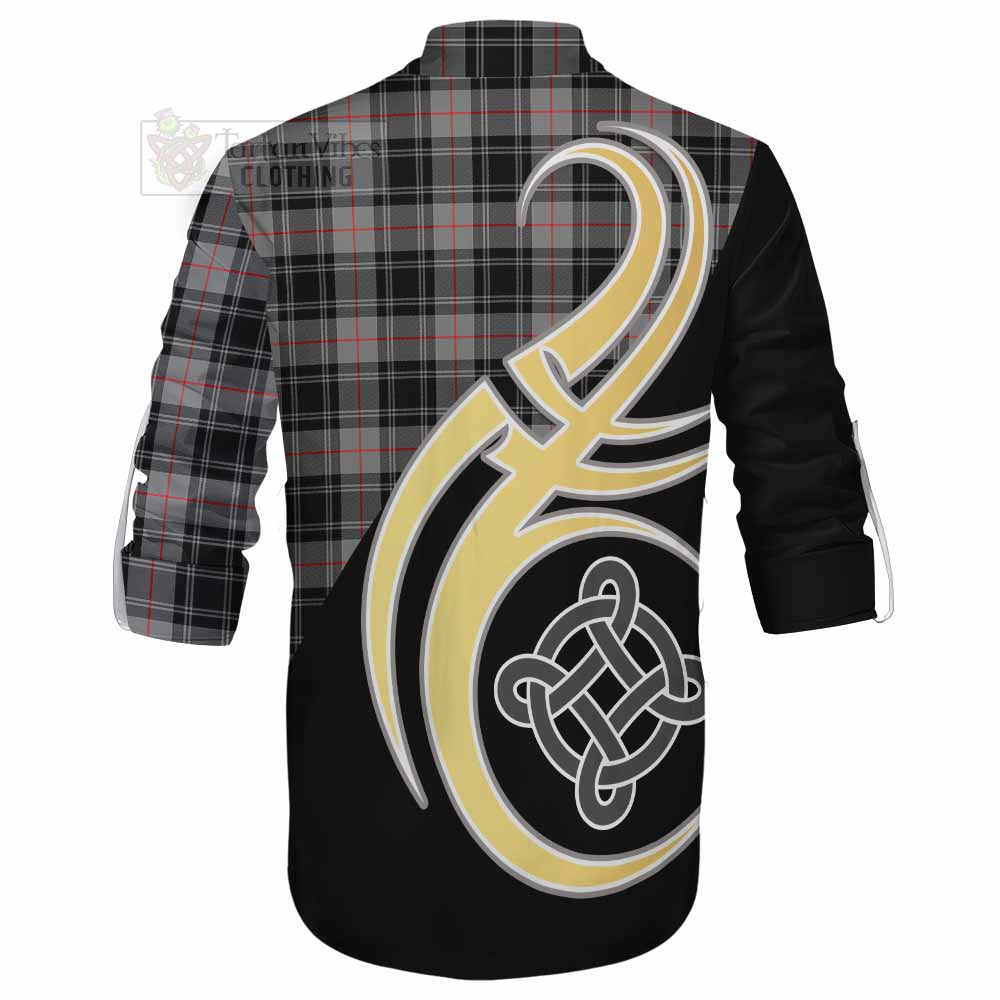 Tartan Vibes Clothing Moffat Tartan Ghillie Kilt Shirt with Family Crest and Celtic Symbol Style