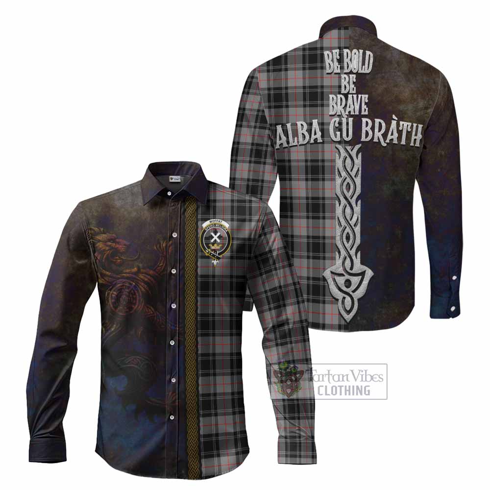 Tartan Vibes Clothing Moffat Tartan Family Crest Long Sleeve Button Shirt Alba Gu Brath Be Brave Lion Ancient Style