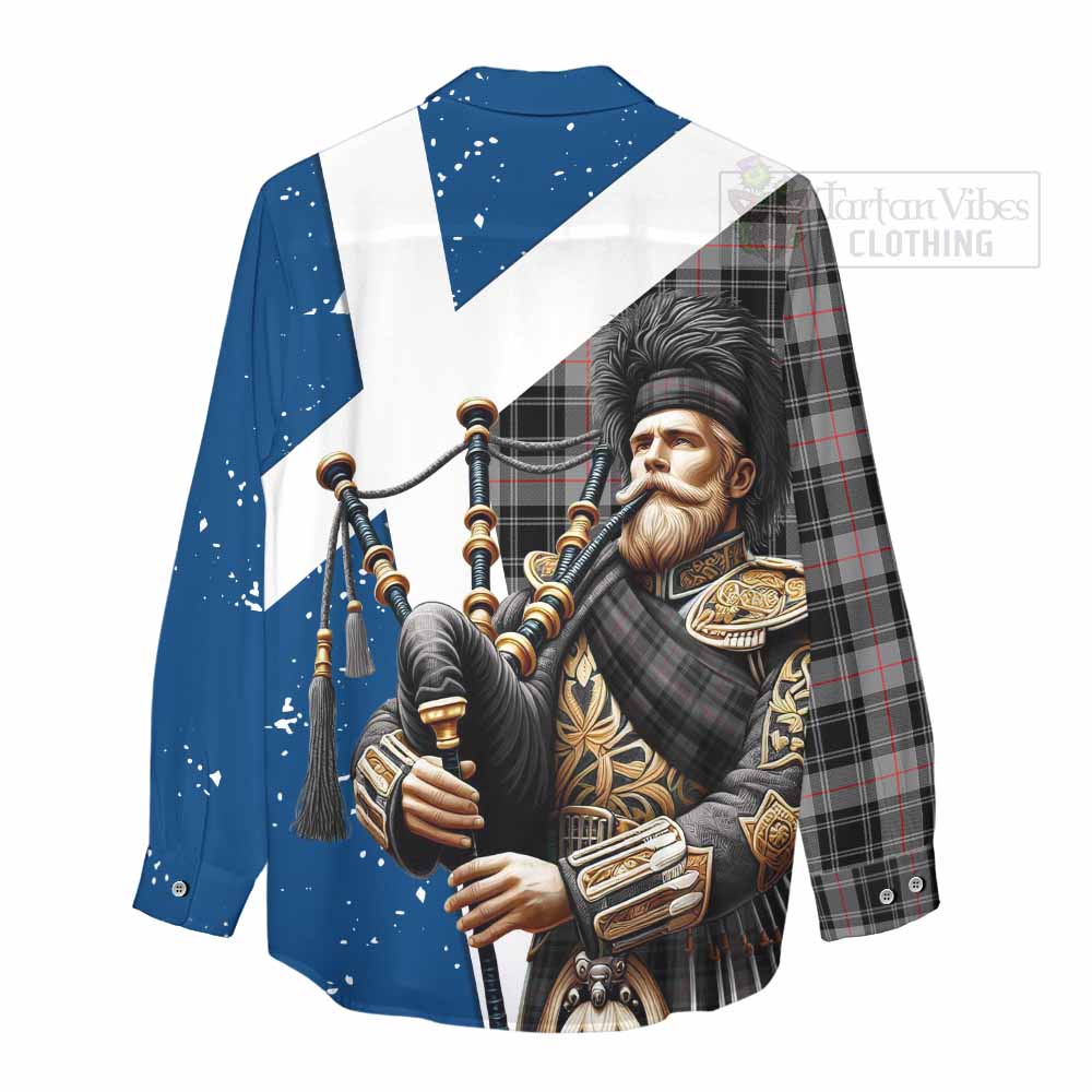 Tartan Vibes Clothing Moffat Tartan Women's Casual Shirt with Family Crest Scottish Bagpiper Vibes