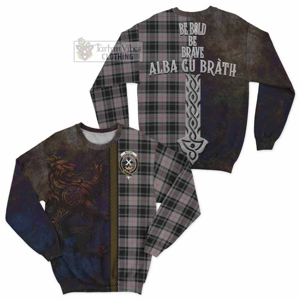 Tartan Vibes Clothing Moffat Tartan Family Crest Sweatshirt Alba Gu Brath Be Brave Lion Ancient Style