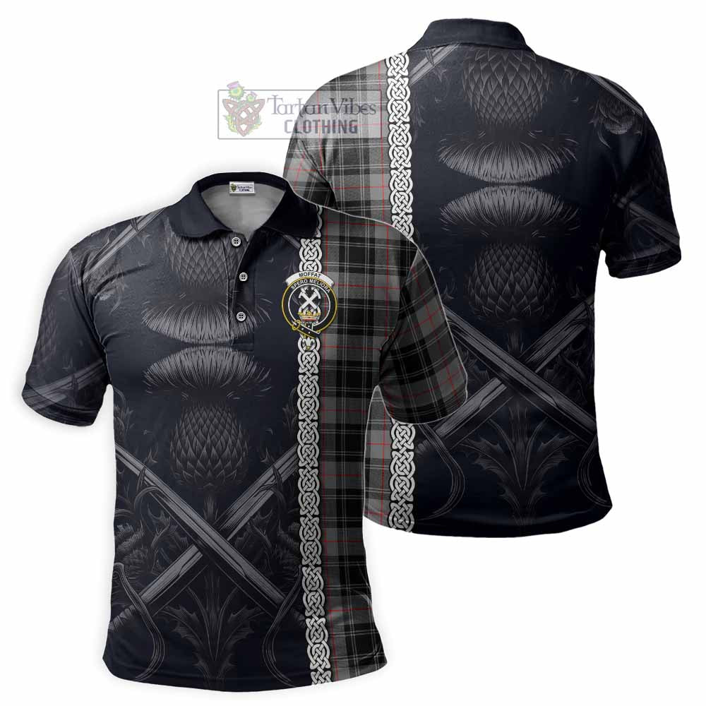 Tartan Vibes Clothing Moffat Tartan Polo Shirt with Family Crest Cross Sword Thistle Celtic Vibes