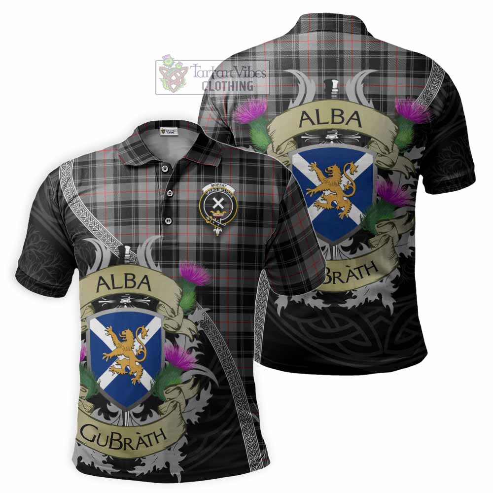 Tartan Vibes Clothing Moffat Tartan Family Crest Polo Shirt Lion Rampant Royal Thistle Shield Celtic Inspired