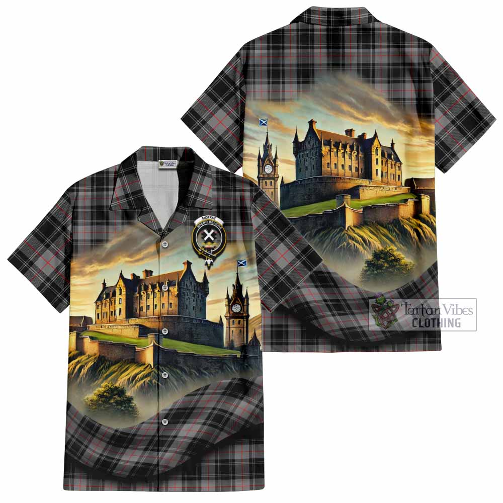 Tartan Vibes Clothing Moffat Tartan Family Crest Short Sleeve Button Shirt with Scottish Ancient Castle Style