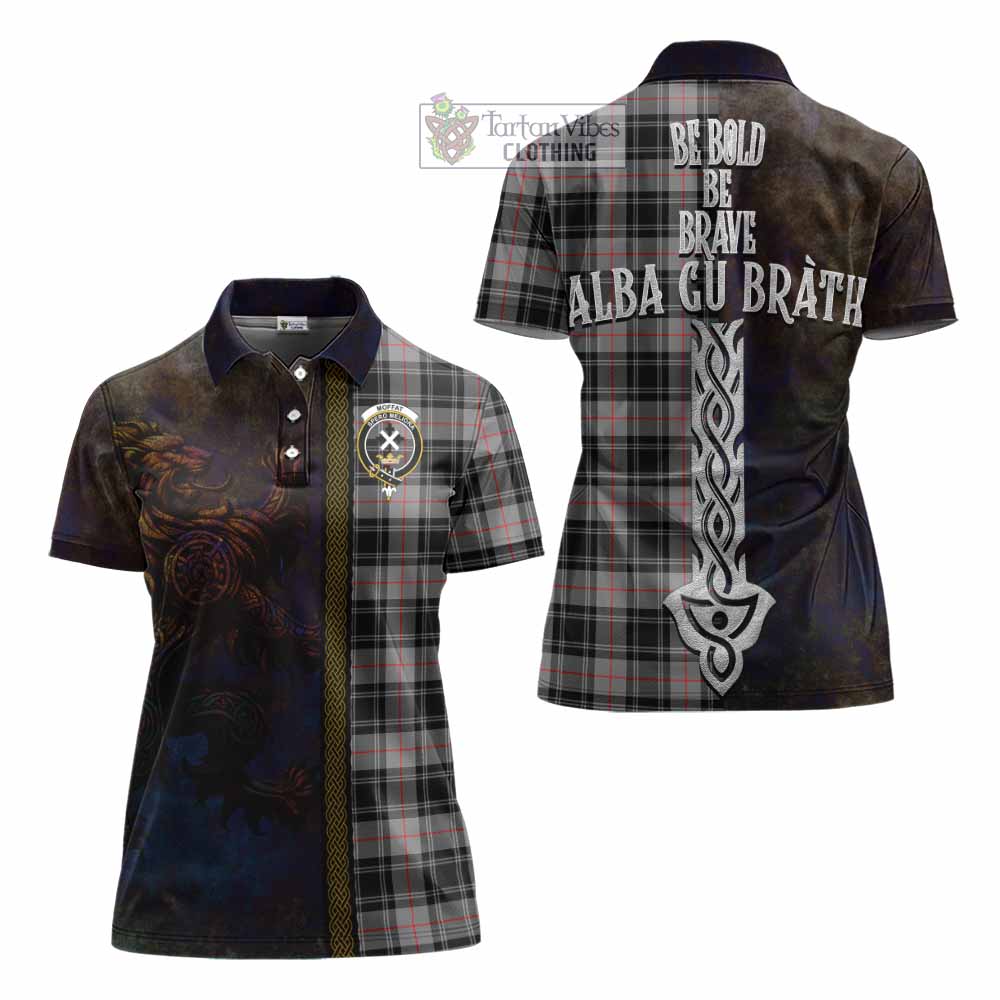 Tartan Vibes Clothing Moffat Tartan Family Crest Women's Polo Shirt Alba Gu Brath Be Brave Lion Ancient Style
