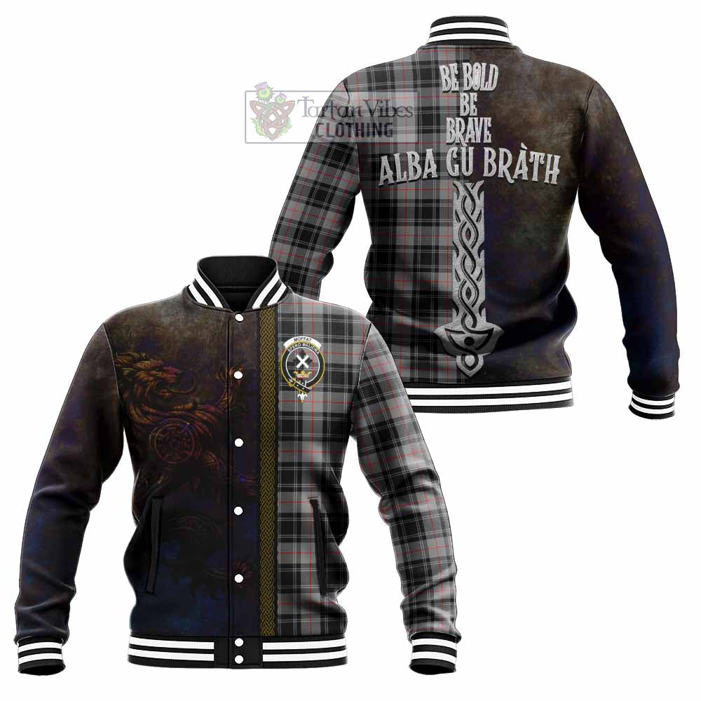 Tartan Vibes Clothing Moffat Tartan Family Crest Baseball Jacket Alba Gu Brath Be Brave Lion Ancient Style