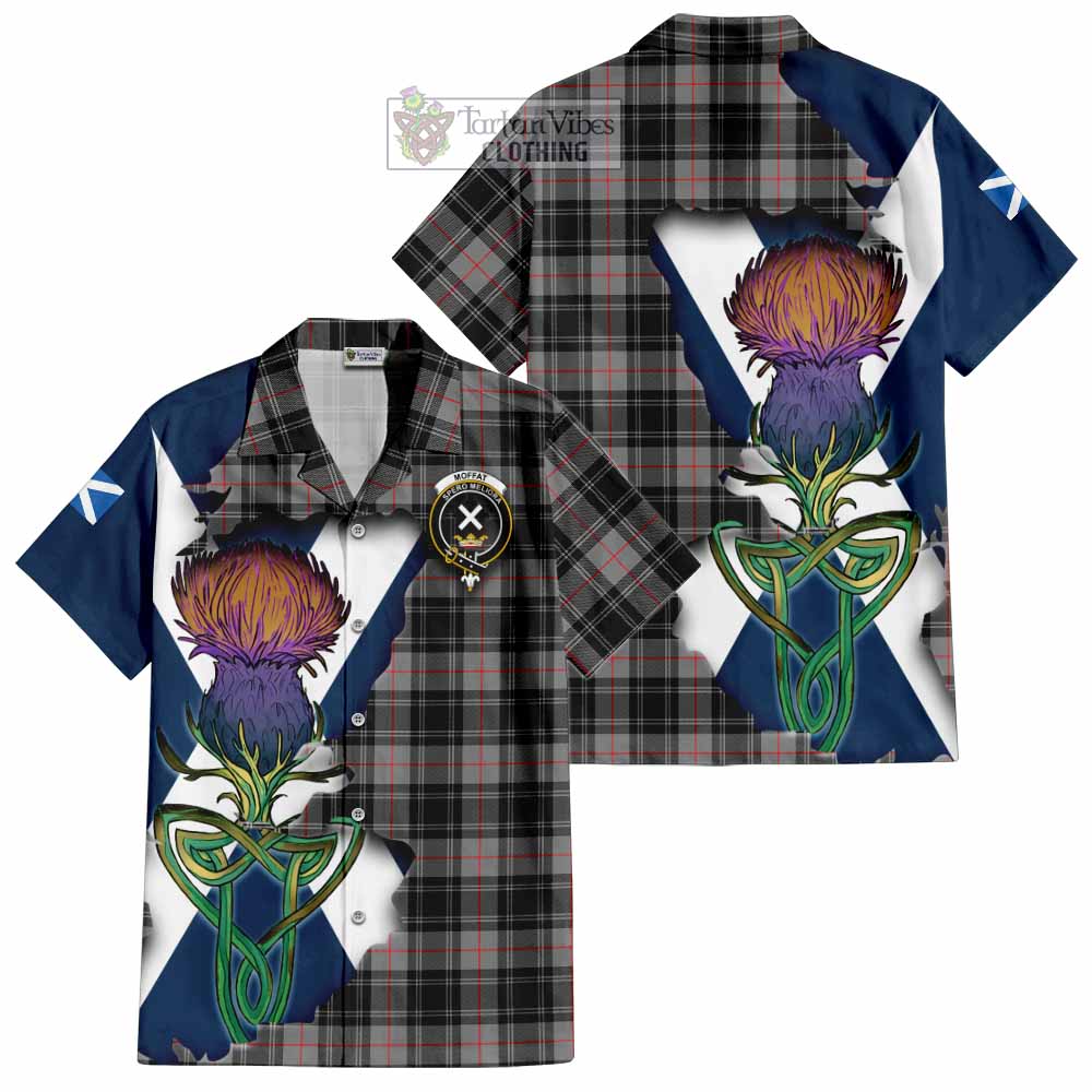 Tartan Vibes Clothing Moffat Tartan Family Crest Short Sleeve Button Shirt Scottish Thistle Celtic Inspired