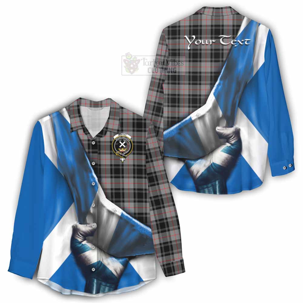 Tartan Vibes Clothing Moffat Tartan Women's Casual Shirt with Family Crest Scotland Patriotic Style