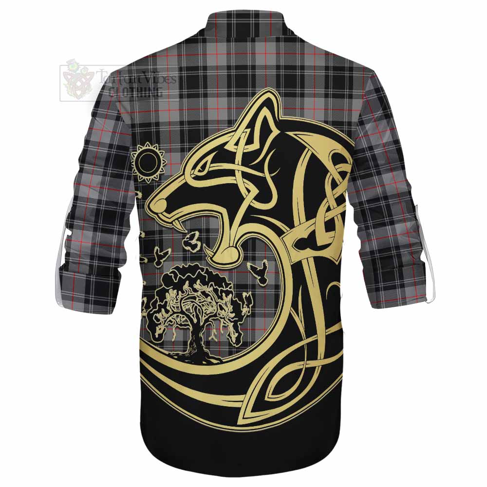 Tartan Vibes Clothing Moffat Tartan Ghillie Kilt Shirt with Family Crest Celtic Wolf Style
