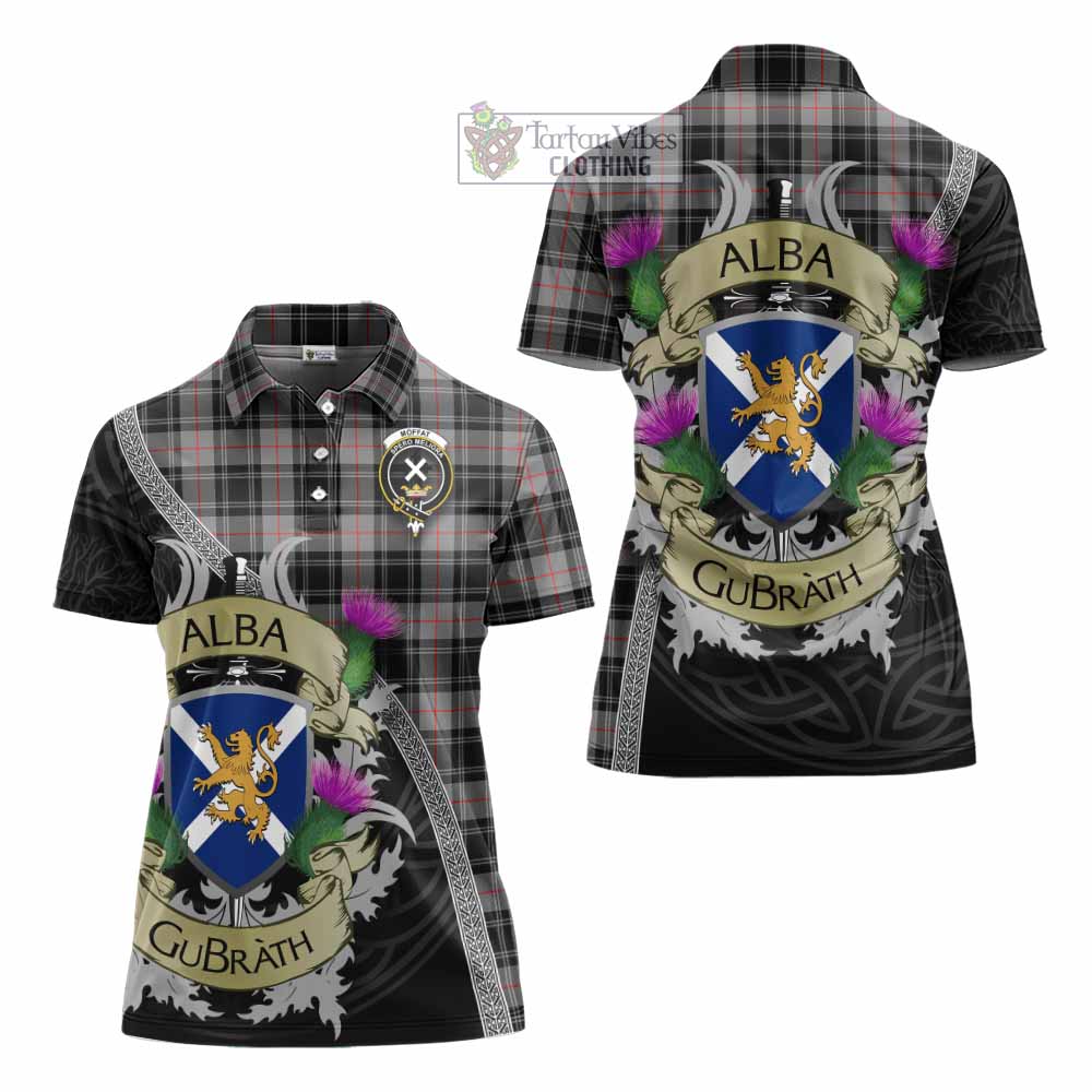 Tartan Vibes Clothing Moffat Tartan Family Crest Women's Polo Shirt Lion Rampant Royal Thistle Shield Celtic Inspired